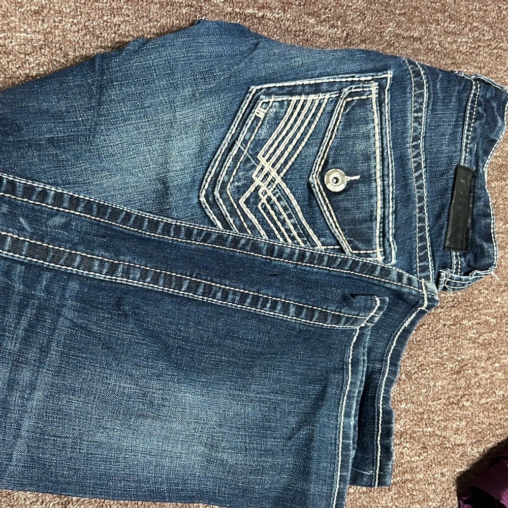 Buckle Blue Bootcut Jeans with Distinctive Stitching